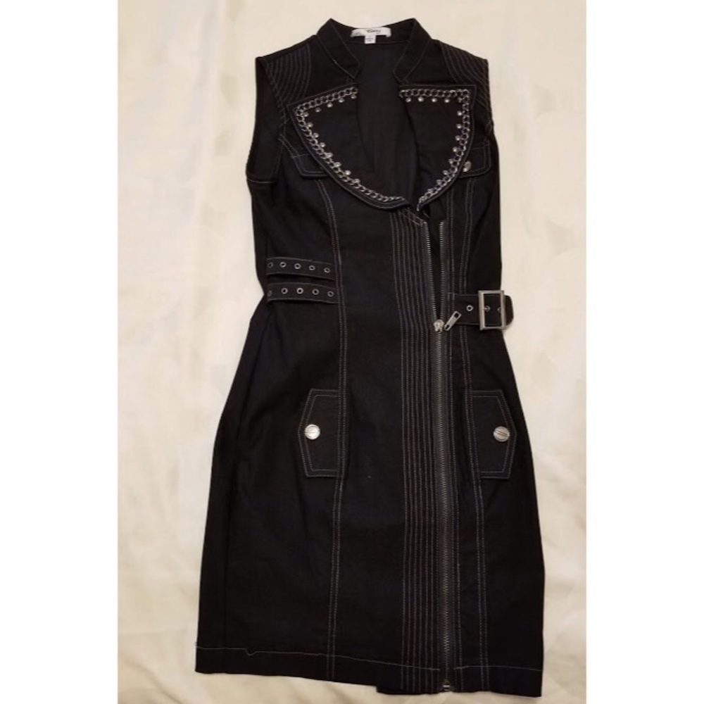 💥Unique XS Black mini dress with zipper in front